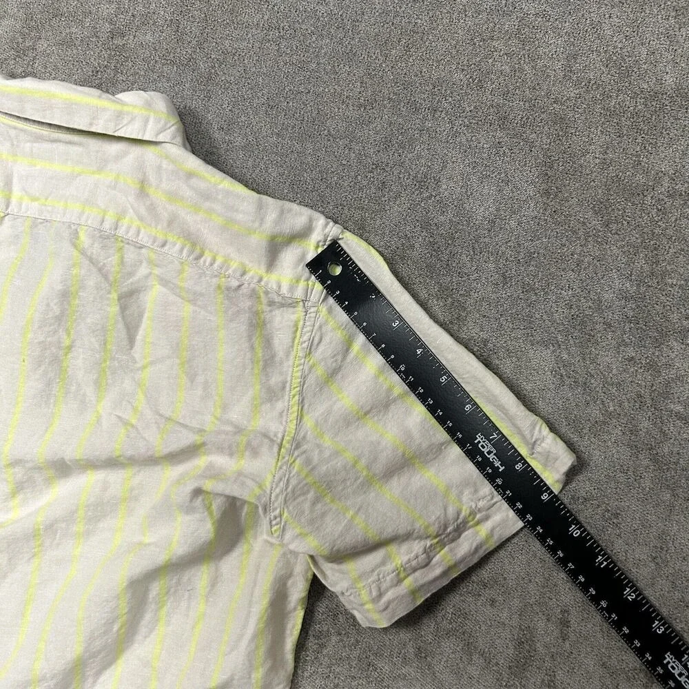 Banana Republic Shirt Mens Linen BlendCamp Collar Large Slim Fit Tan Striped